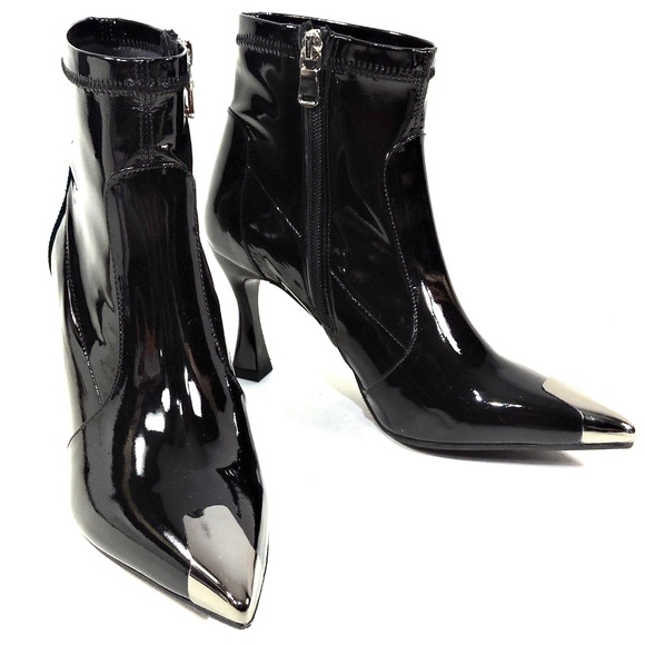 ALESSANDRO DI MARIA 🇮🇹 WOMEN BLACK PATENT LEATHER FASHION ANKLE BOOTIE - Picture 1 of 7